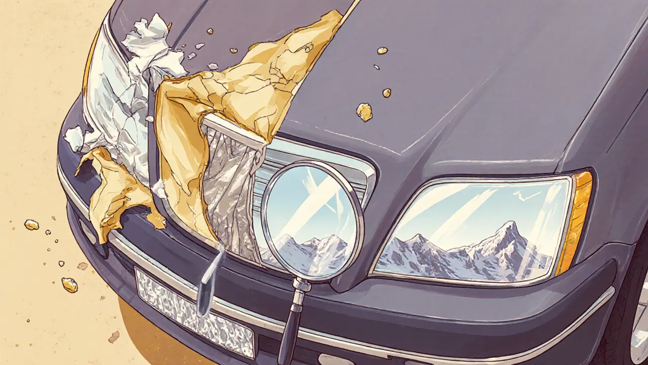 Сравнение дешевой и премиум-пленки: одна треснула и пожелтела, другая идеально блестит.