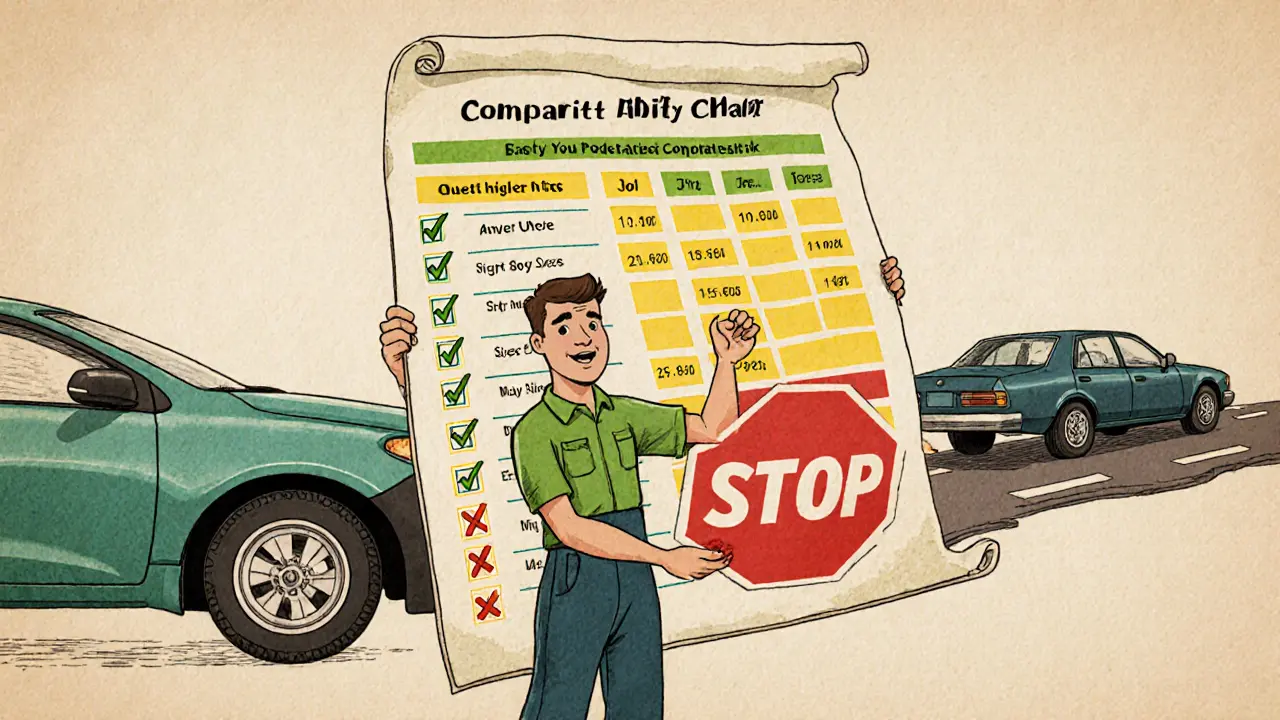 Механик держит карту совместимости шин и дисков с цветовыми сигналами.