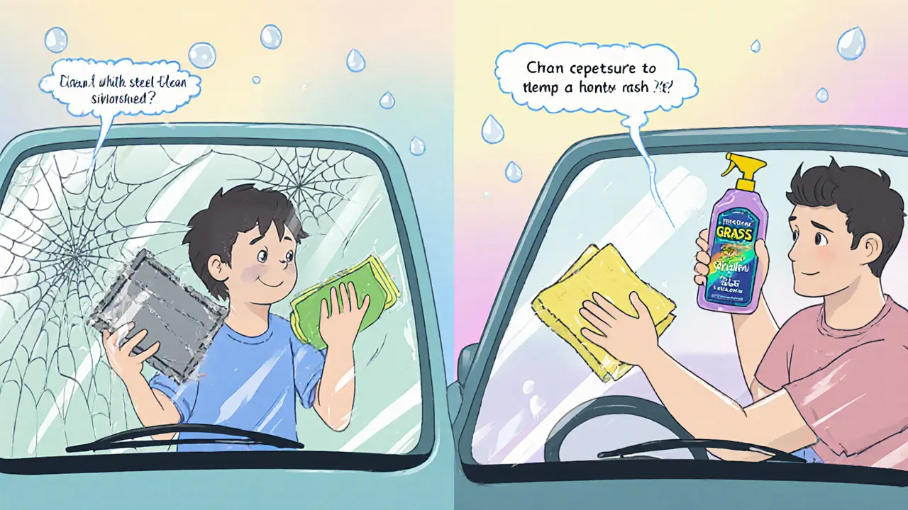 Сравнение: грязное стекло после агрессивной чистки и чистое после безопасного средства.