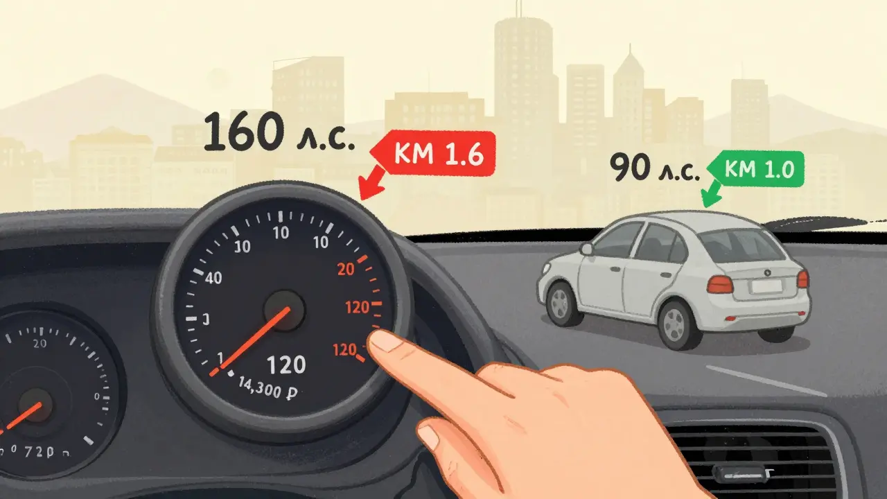 Автомобиль с мощным двигателем и высоким коэффициентом рядом с более слабым автомобилем с нейтральным коэффициентом.