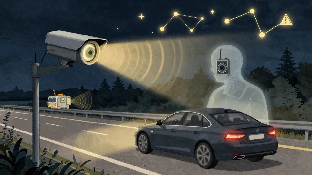 Автомобиль проезжает мимо видеофиксации, радар-детектор не срабатывает, а камера смотрит вдаль.