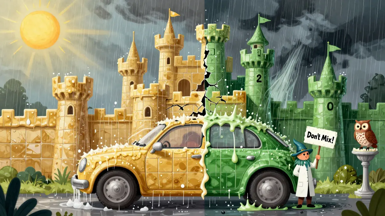 Волшебный замок из лакокрасочного покрытия: одна сторона защищена, другая разрушена химической бурей.