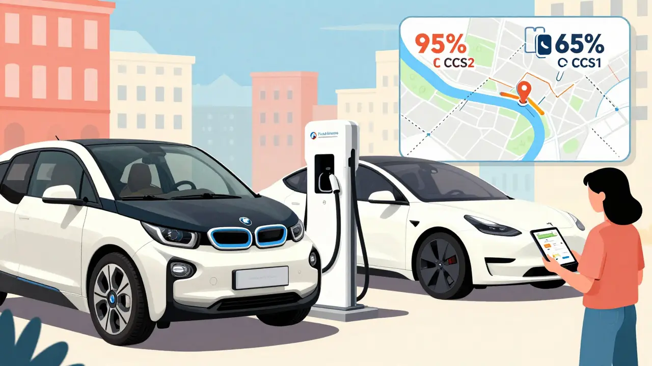 Сравнение CCS2 и CCS1 зарядных портов на электромобилях