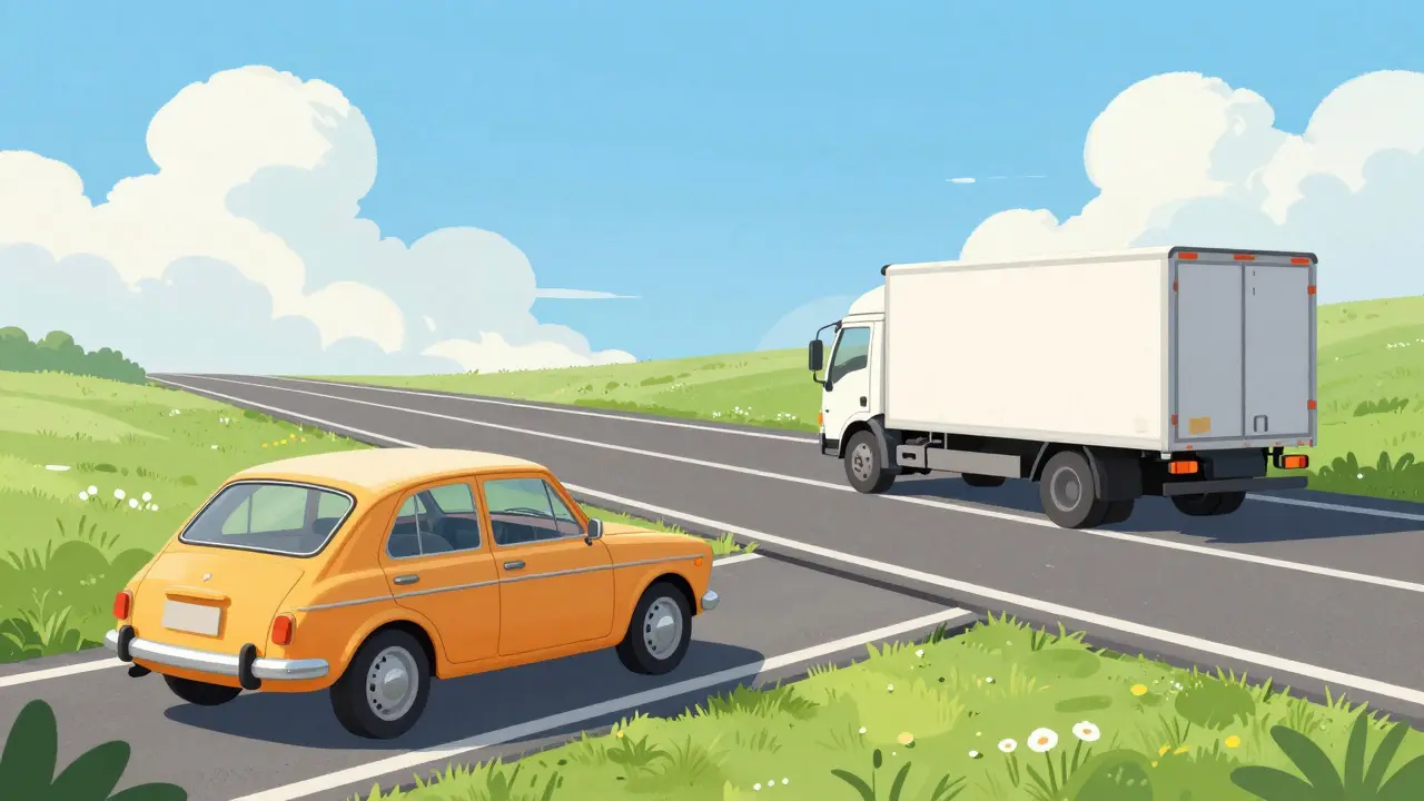 Автомобиль выдерживает дистанцию до грузовика