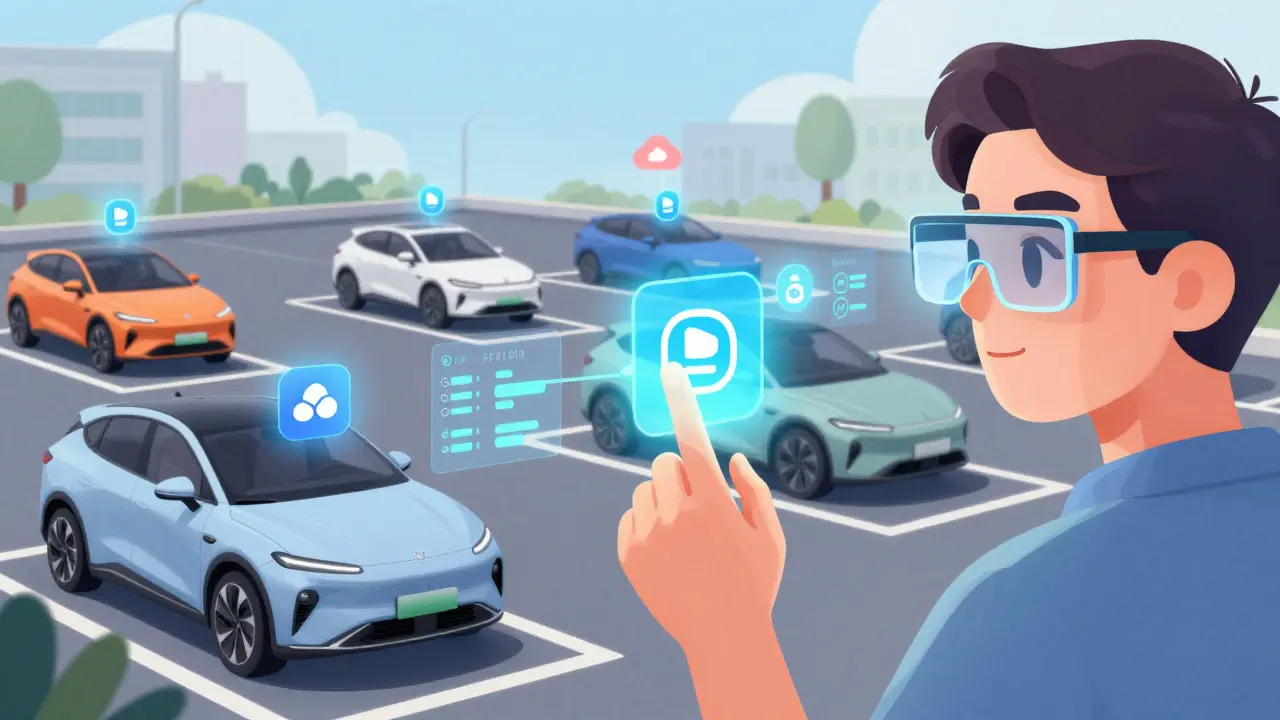 Клиент видит голограммы логотипов через очки виртуальной реальности.