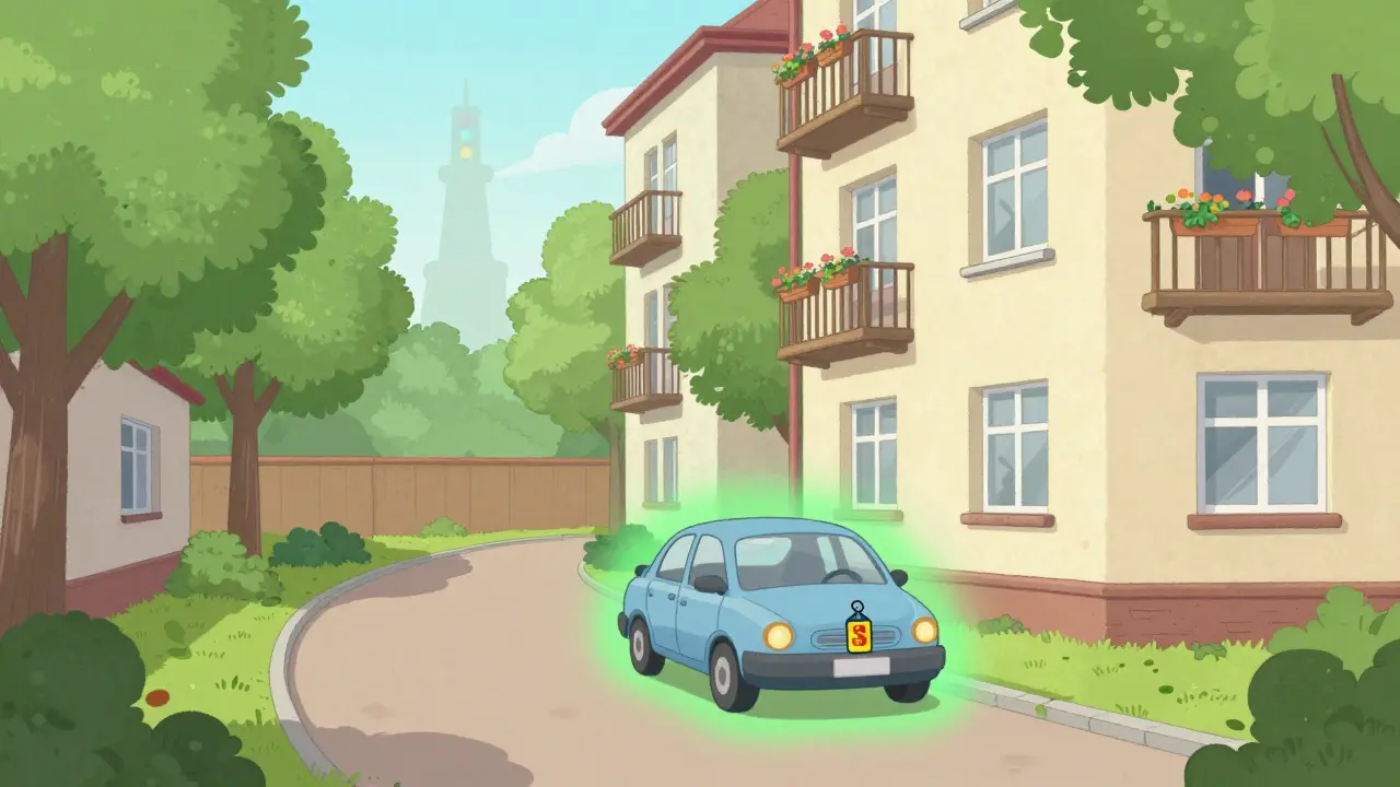 Машина с разрешением стоит у подъезда дома