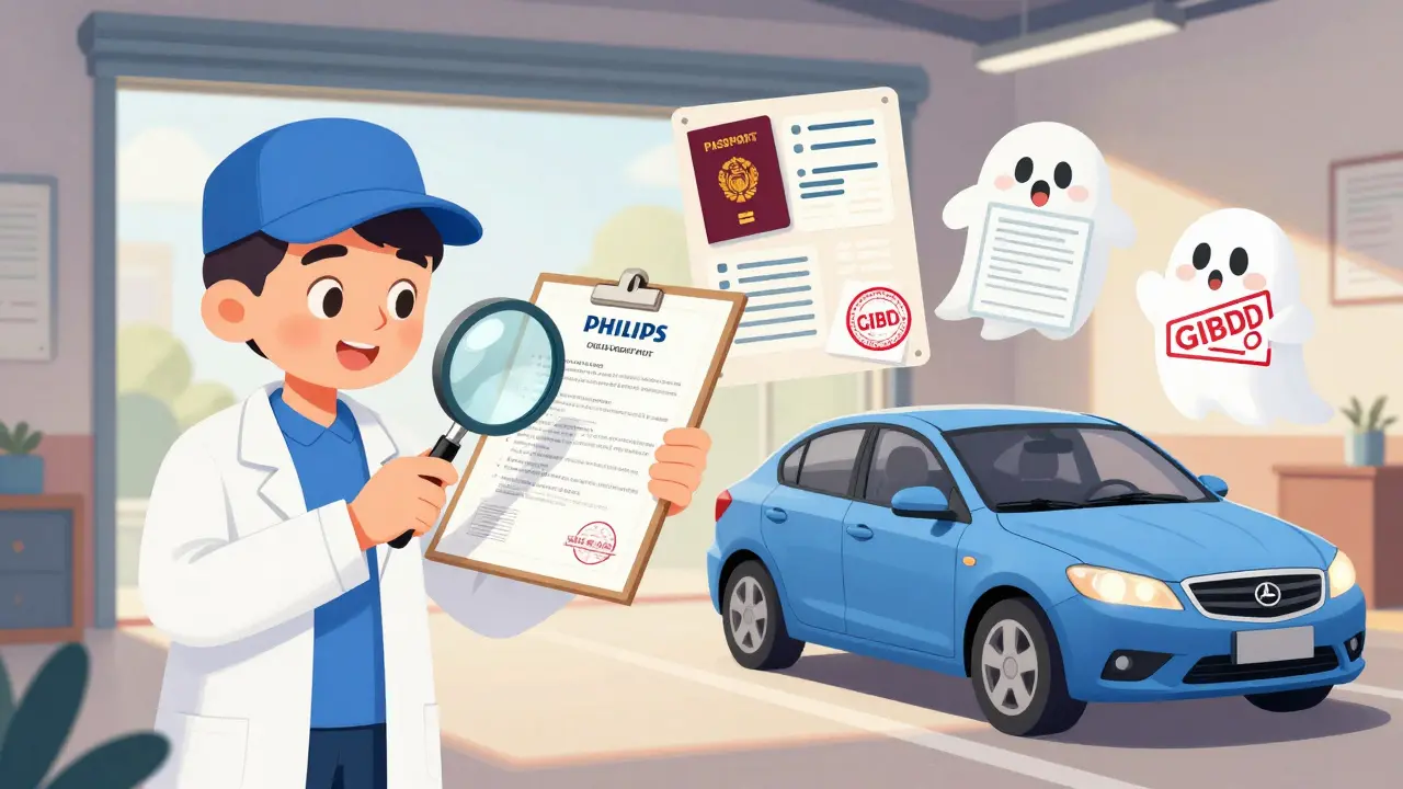 Механик проверяет сертифицированный комплект ДХО с документами в светлой гаражной мастерской.