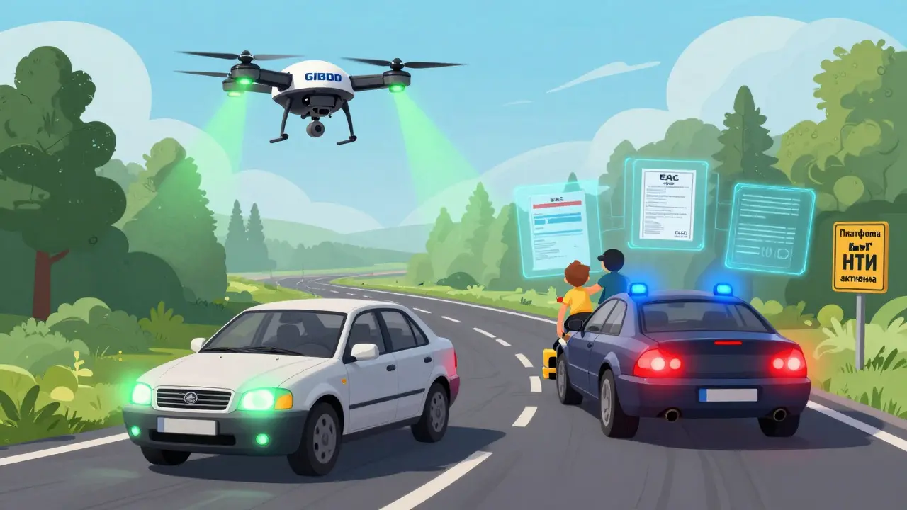 В будущем 2026 года дроны ГИБДД сканируют VIN-коды машин на дороге, выделяя легальные и нелегальные фары.