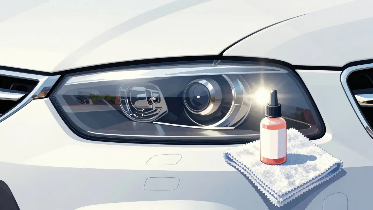 Кристально чистая, отполированная фара автомобиля с зеркальным блеском