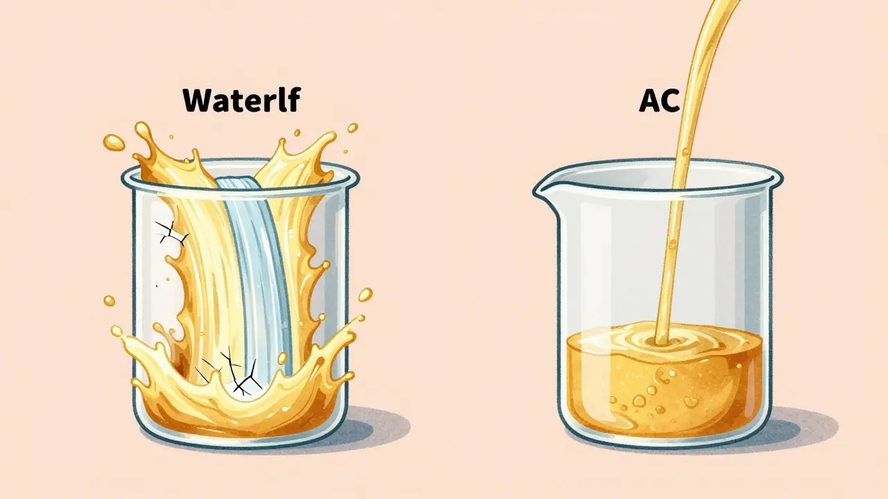 Метафора зарядки: мощный водопад против тонкой струйки воды в стакане