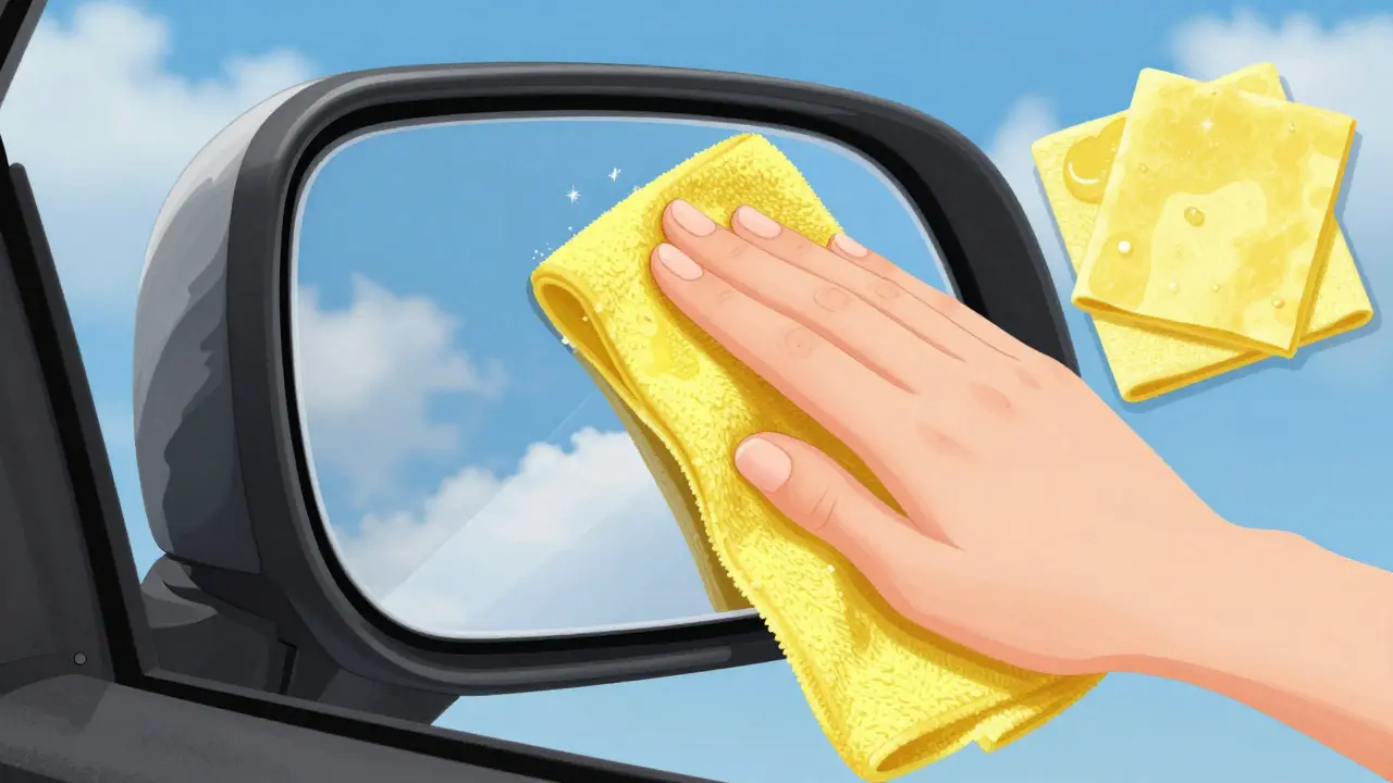 Полировка зеркала автомобиля микрофиброй до кристального блеска