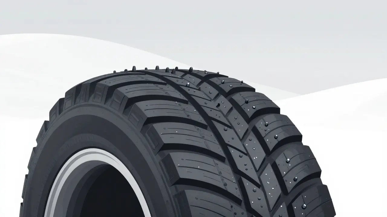 Схематичное изображение шипованной шины с разными зонами зацепа