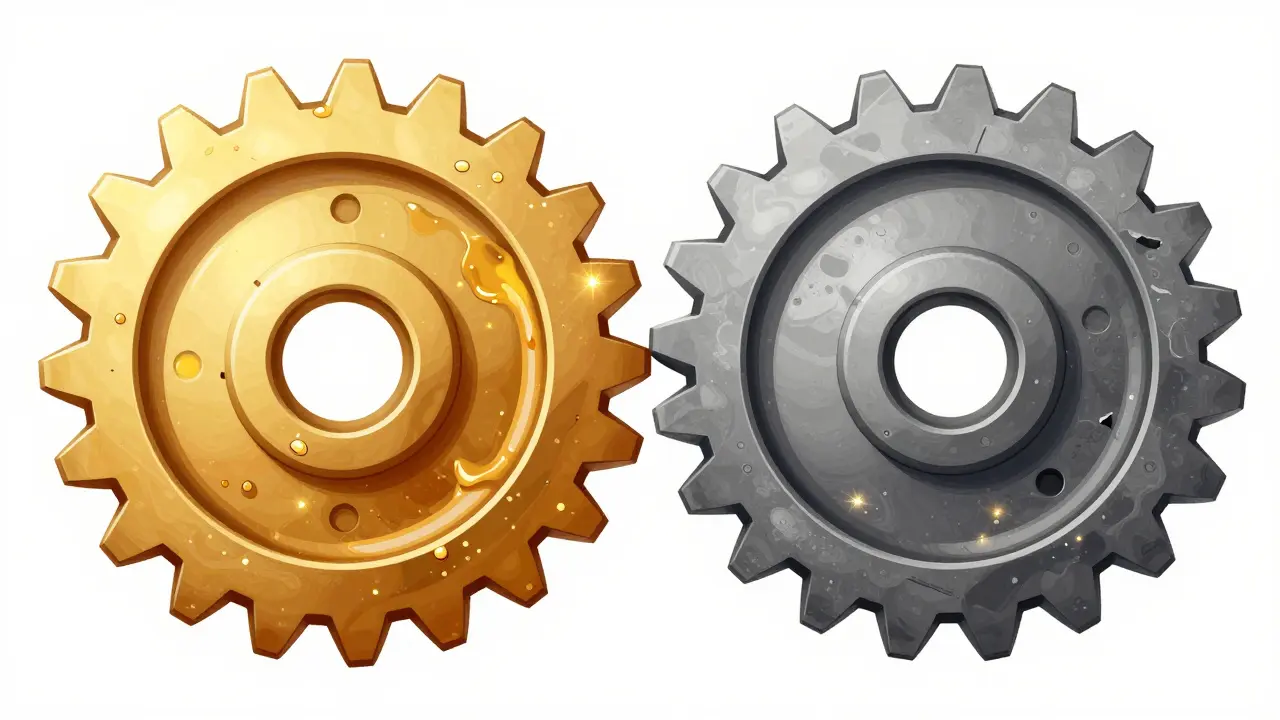 Сравнение исправной и изношенной шестерни трансмиссии