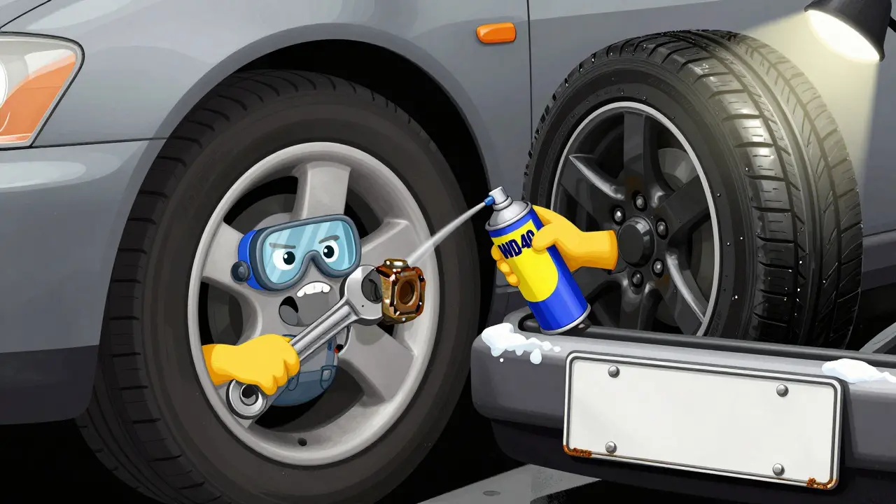 Иллюстрация ухода за колесами и дисками с помощью спрея WD-40