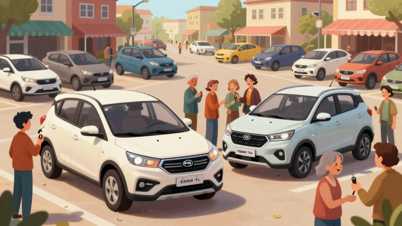 Популярные авто LADA и китайские бренды на оживленной площадке